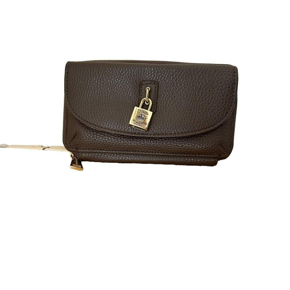 Juicy Couture Zip Around Wallet Bifold Credit Cards Faux Leather Lock Po…